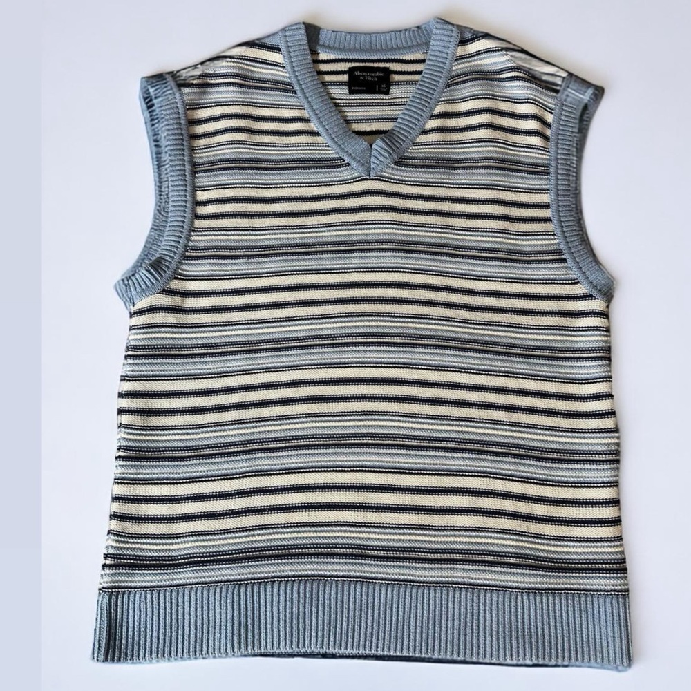 Abercrombie Fitch Sweater Vest Mens XS Oversized Blue Striped Knit